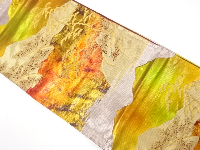 アンティーク　遠山に樹木模様織り出し袋帯（着用可）